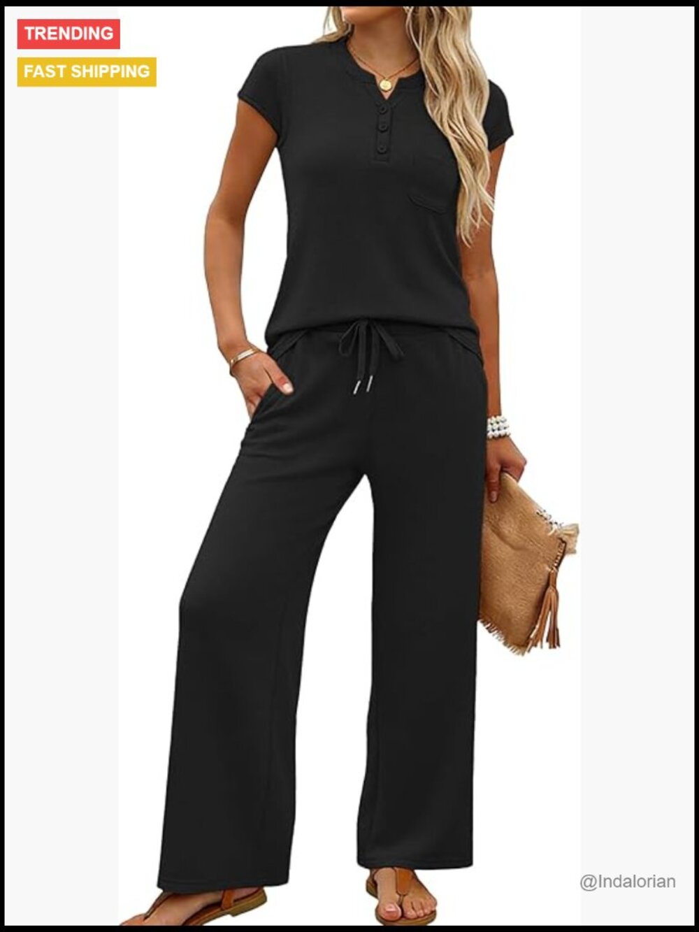 Polyester Blend Travel Lounge Set Cap Sleeve Top Crop Pants